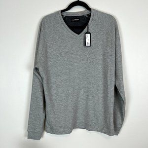 NWT John Morgan Sportswear Men's Medium V-Neck Long Sleeve Shirt Light Gray 4001